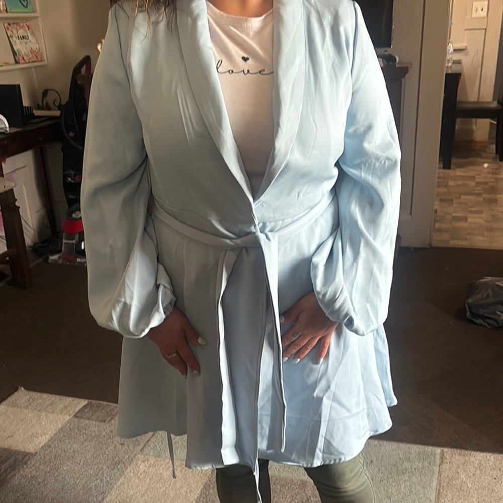 Light Blue Belted Coat